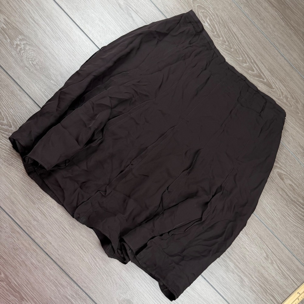Ellen Tracy Womens Silk Ruffle Midi Skirt Saks Fifth Avenue Brown 14